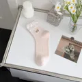 Women cute mesh mid-tube socks, light pink summer breathable cute rabbit embroidery hosing - One Size / Pink