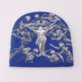 Blue knitted beanie with retro art graphic Y2K streetwear warm winter skull cap hat - One Size / Royal Blue
