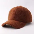 Brown fuzzy baseball cap, thick teddy fleece warm winter hat for women and men daily wear. - Adjustable / Brown