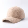Cozy winter fleece baseball cap in solid beige, thick and warm casual duckbill hat. - Adjustable / Khaki