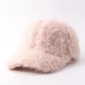 Detalle gorra de béisbol de felpa de invierno, sombrero rosa grueso cálido informal. - Ajustable / Felpa Larga Espesada Rosa