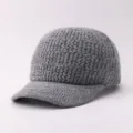 Cálida gorra de béisbol tejida de invierno, visera curvada de mezcla de lana para el uso diario. - Ajustable / Punto Ondulado Gris