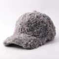Gorra de béisbol de piel sintética de invierno cálida, sombrero grueso de felpa. - Ajustable / Lana de Cordero Espesada Gris Oscuro