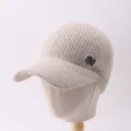 Mujer Otoño Invierno Gorra Tejida Cálida Sombrero Vacío Elegante Estrás Letra M - Ajustable / Visera sin Corona con Logo M / Beige