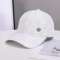 White monogram print baseball cap detail, featuring metallic M logo and wide brim for autumn sun. - Adjustable / Printed Small M Label (BQ667) / White