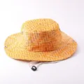 Outdoor yellow woven bucket hat with chin cord, wide brim sun protection casual hat. - Wide Brim With Rope / Maze Grid Brown Yellow
