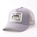 Gorra de béisbol trucker gris con parte trasera de malla y parche de pesca bordado - Ajustable / Gorra Malla Parche Pez / Gris claro