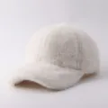 Berretto da baseball in pile di pelliccia bianca invernale caldo spesso antivento - Regolabile / Peluche Lungo Liscio-Bianco Crema