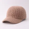 Knitted baseball cap winter warm wool hat cable knit design soft casual peaked cap detail - Adjustable / Argyle Pattern - Khaki
