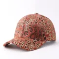 Gorra de béisbol de moda con estampado de leopardo marrón y patrón dorado, visera curvada. - Ajustable / Leopardo Bronceado-Marrón
