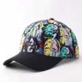 Kleurrijke strip-print honkbalpet met gebogen zwarte rand voor casual streetwear stijl. - Verstelbaar / Gedrukte Cartoon