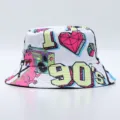 Sombrero de pescador blanco estilo retro de los años 90 con estampado colorido, gorro streetwear. - Talla única / Estilo 8090-P (8090-P)
