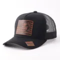 Gorra de camionero negra con parche de cuero marrón gorra de béisbol deportiva - Estilo Parche Cuero Pez (BQ657) / Negro