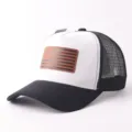 Damen Herren Mode Trucker Cap Wildleder Front Mesh Rueckseite US Flagge Baseballhut - Flaggen-Patch-Stil / Weiß & Schwarz Wildleder Flagge Mesh Kappe