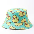 Sombrero de pescador verde con estampado de patos, gorro de sol casual elegante. - Talla única / Pato Amarillo Verde