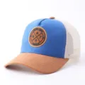 Blauwe bruine suède trucker cap ademende mesh honkbalpet outdoor hoed mode nieuw - Koningsblauw & Khaki Suède Ronde Patch Mesh Pet