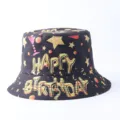 Sombrero de pescador negro con estampado de globos de cumpleaños dorados, sol. - Talla única / Happy Birthday 3