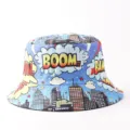 Gorro de pescador streetwear con estampado de cómic pop art, sombrero azul de sol. - Talla única / Ciudad BOOM