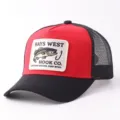 Gorra trucker de malla rojo negro parche de pesca vintage gorra de béisbol transpirable - Ajustable / Gorra Malla Parche Pez / Rojo y Negro