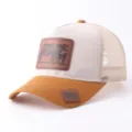 Gorra trucker vintage con parche de cuero de vaca, gorra malla transpirable para deportes. - Estilo Parche Cuero Vaca (BQ657) / Beige Marrón