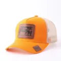 Gorra de camionero naranja con parche de cuero de vaca, malla transpirable para exteriores. - Estilo Parche Cuero Vaca (BQ657) / Naranja