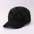 Casquette de baseball chaude en tricot d'hiver avec strass, style elegant et confortable. - Réglable / Strass Carré / Noir
