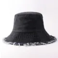 Γυναικείο μαύρο φθινοπωρινό τζιν καπέλο bucket casual με φαρδύ γείσο για τον ήλιο - Ρυθμιζόμενο / Μεγάλο Γείσο Ξεφτισμένο Μονόχρωμο / Μαύρο