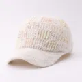 Casquette de baseball en tricot strass beige, bonnet d'hiver chaud avec cristaux brillants. - Réglable / Strass Carré / Beige