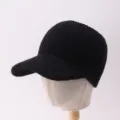 Gorra de béisbol de punto negro para mujer, sombrero cálido de invierno de felpa informal. - Ajustable / Visera sin Corona Simple / Negro