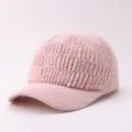 Casquette de baseball en tricot strass rose, bonnet chaud d'hiver avec cristaux pour femmes. - Réglable / Strass Carré / Rose