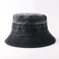 Καπέλο τύπου bucket από denim με φαρδύ γείσο κορεατικό στιλ φθινοπωρινή μόδα δαντέλα προστασία - Ρυθμιζόμενο / Στυλ με Δαντέλα / Μαύρο