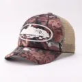 Camouflage trucker hat with cruise ship logo and breathable mesh back for summer sun protection. - Adjustable / Camouflage Cruise - Khaki