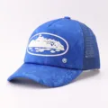Blue trucker hat with mesh back and embroidered cruise graphic, stylish casual sun visor cap for you - Adjustable / Camouflage Cruise - Royal Blue