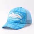 Blue camo trucker hat with white cruise ship embroidery mesh back sun visor baseball cap - Adjustable / Camouflage Cruise - Light Blue