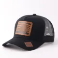 Gorra trucker negra con parche de cuero de león, malla transpirable, gorra deportiva. - Ajustable / Estilo Parche Cuero León (BQ657) / Negro