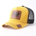 Gorra trucker amarilla y negra con parche de cuero de gallo transpirable gorra de béisbol - Estilo Parche Cuero Gallo (BQ657) / Amarillo