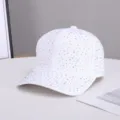 Women rhinestone baseball cap sparkly crystal adjustable fashion streetwear hat white bling cap - Adjustable / White