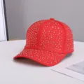 Women red rhinestone baseball cap sparkling bling hat casual adjustable fashion snapback - Adjustable / Red