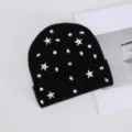 Gorro de punto negro con pedrería brillante, gorro de invierno cálido para mujer. - Diamantes de Imitación de Estrella / Negro