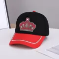 Gorra de béisbol con diamantes de imitación corona negro rojo mujer sombrero ajustable - Ajustable / Corona de Diamantes de Colores / Negro Rojo Patchwork