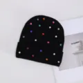 Gorro de punto negro con pedrería para mujer sombrero cálido de invierno moda brillante cristales - Strass de Colores Clavo Redondo / Negro