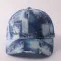 Gorra de béisbol de mezclilla con estampado digital, sombrero informal de ala curva para todos. - Ajustable / Estilo Textura Mezclilla Lavada Azul Oscuro