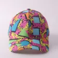 Gorra de béisbol con estampado geométrico retro patrón abstracto colorido visera - Ajustable / Estilo Geométrico Abstracto Retro Memphis Fondo Rosa