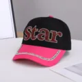 Gorra de béisbol con diamantes de imitación Star negro rosa mujer casual elegante gorro snapback - Ajustable / STAR de Diamantes de Colores / Negro Rosa Rojo Patchwork