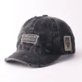 Cappello da baseball in velluto a coste slavato con toppe, stile retro tesa corta. - Regolabile / Stile Velluto a Coste Patchwork Ala Corta / Nero