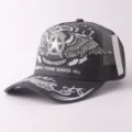 Casquette de baseball en maille gris foncé avec ailes brodées vintage et motif étoile stylé - Réglable / Ailes d'étoile - Gris foncé