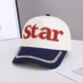 Gorra de béisbol con estrella de diamantes de imitación, visera curva bicolor, casual. - Ajustable / STAR de Diamantes de Colores / Bloques Beige Y Azul Marino