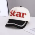 Gorra de beisbol con diamantes Star letra mujer casual patchwork estilo de moda - Ajustable / STAR de Diamantes de Colores / Beige Negro Color Block