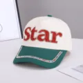 Gorra de béisbol con diamantes de imitación de estrella, diseño en contraste, gorra casual. - Ajustable / STAR de Diamantes de Colores / Beige y Verde