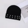 Gorro de punto negro con pedrería de cristal, elegante gorro de invierno cálido mujer - Strass Simple de Doble Fila / Negro
